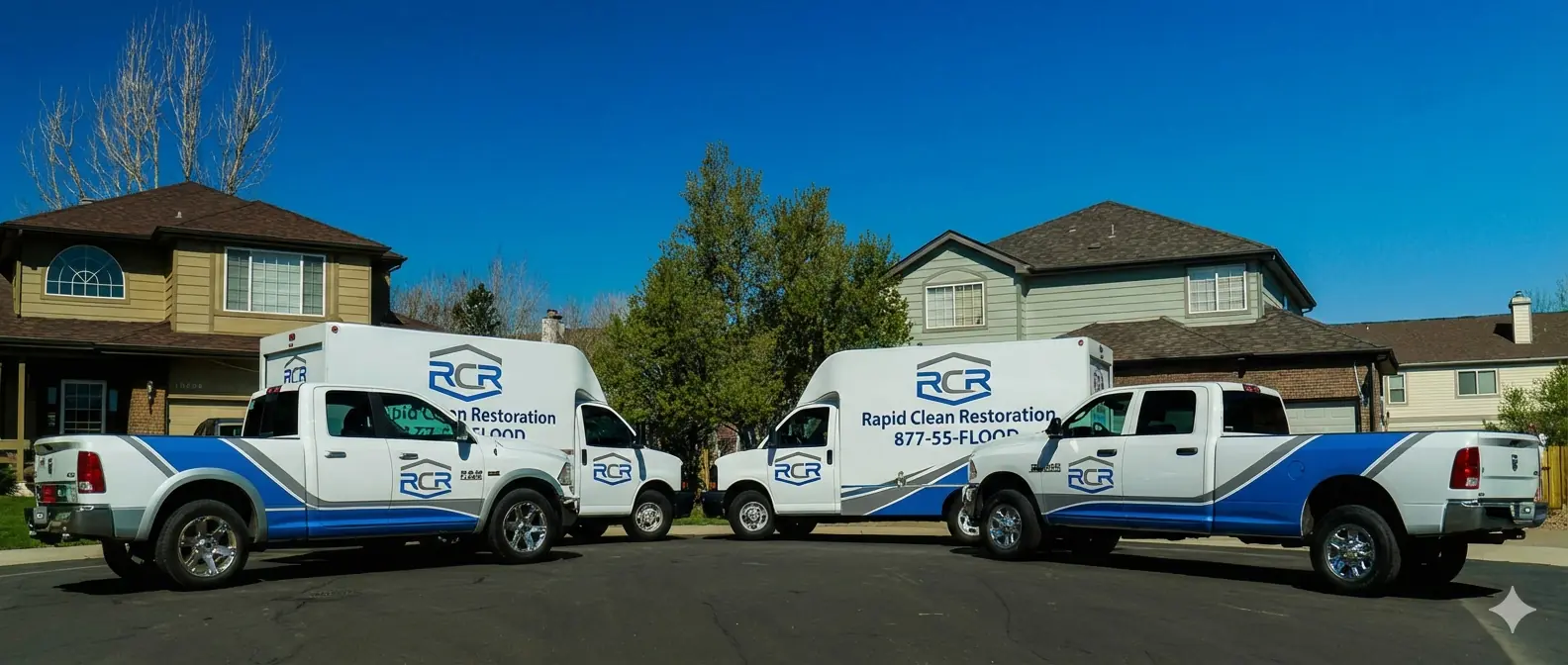 Water damage restoration emergency service crew responding to a flooded property